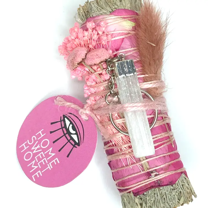 Blue Sage Home Sweet Home Wand With Selenite Keychain - Heart of the Home Inc