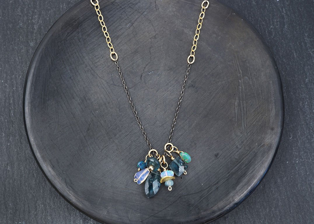 Kyanite & Opal Cluster Necklace - Heart of the Home Inc