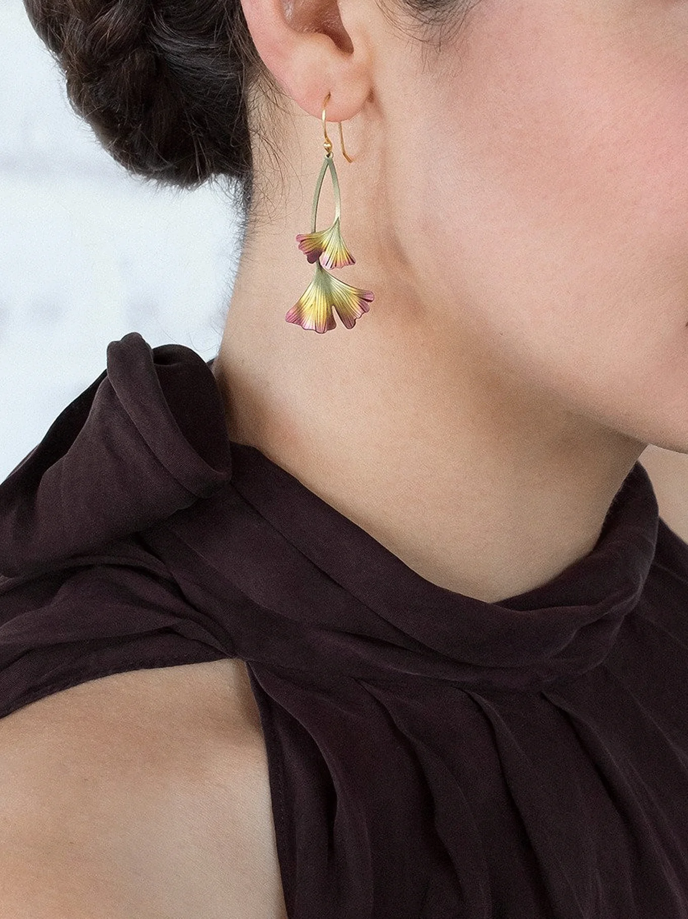 Ginkgo Drop Earrings in Peach