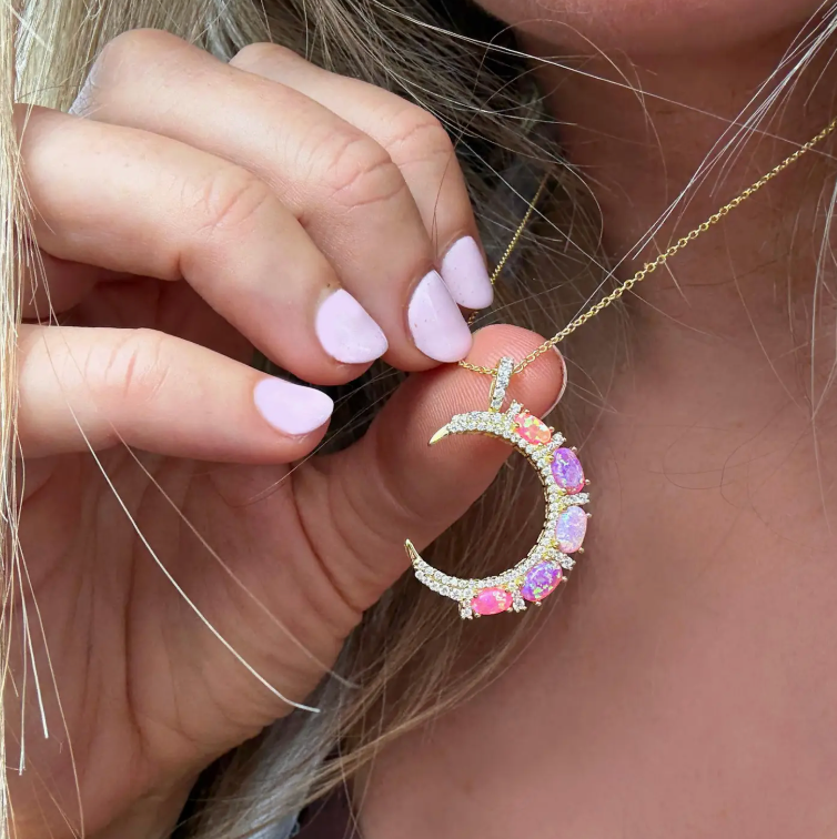 Pink Opal Crescent Moon Pendant - Heart of the Home Inc