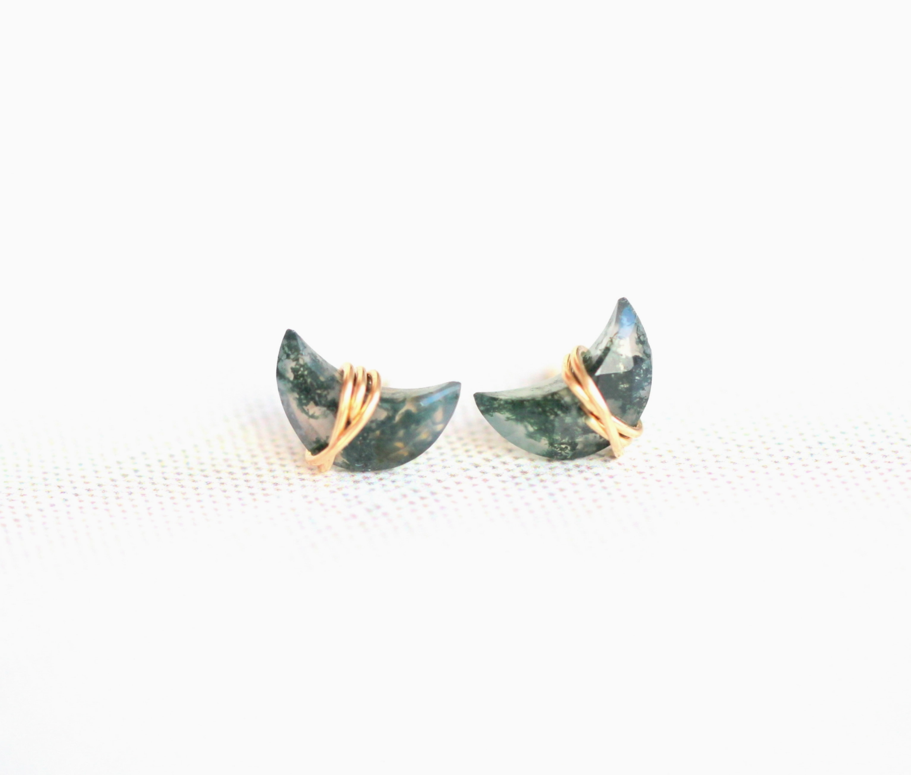 Moonbeam Stud Earrings in Moss Agate - Heart of the Home Inc