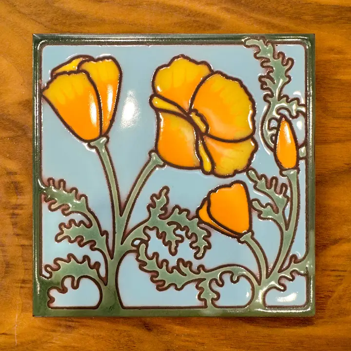 California Poppies Glazed Tile