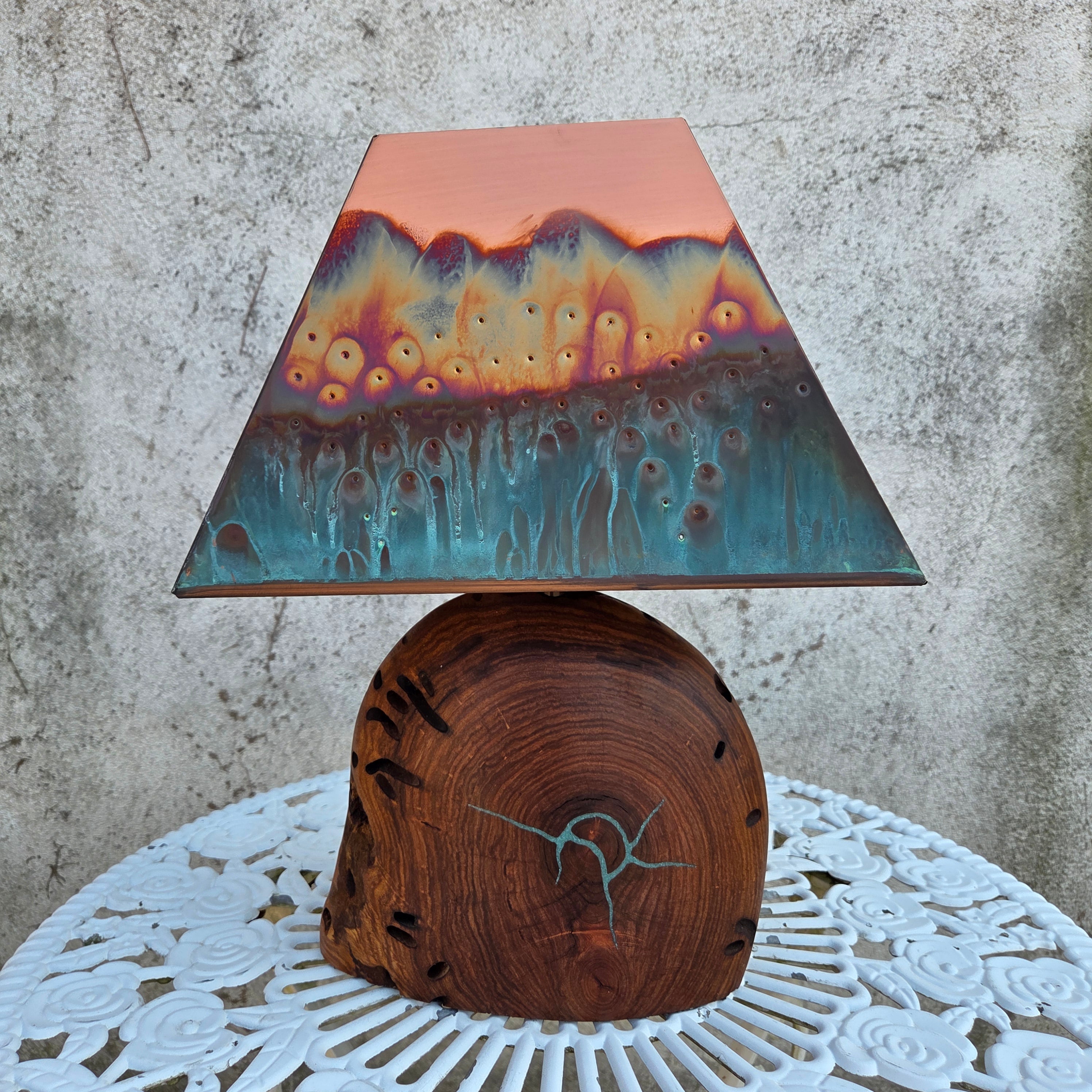 Mesquite & Turquoise Lamp with Scallop Shade (SL-1) - Heart of the Home Inc