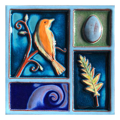 Nest and Birds with Fern Wall Tile - Heart of the Home Inc