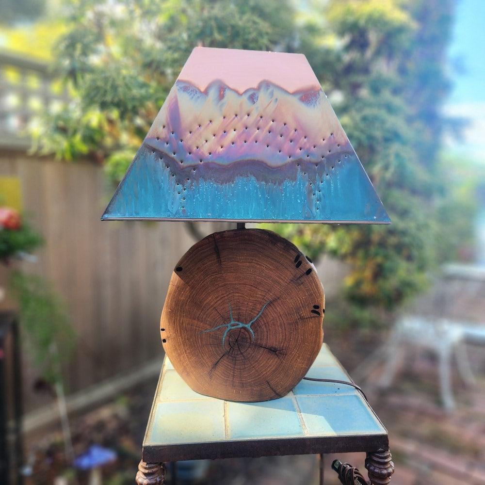 Mesquite & Turquoise Lamp with Scallop Shade (SL-3 GW2) - Heart of the Home Inc