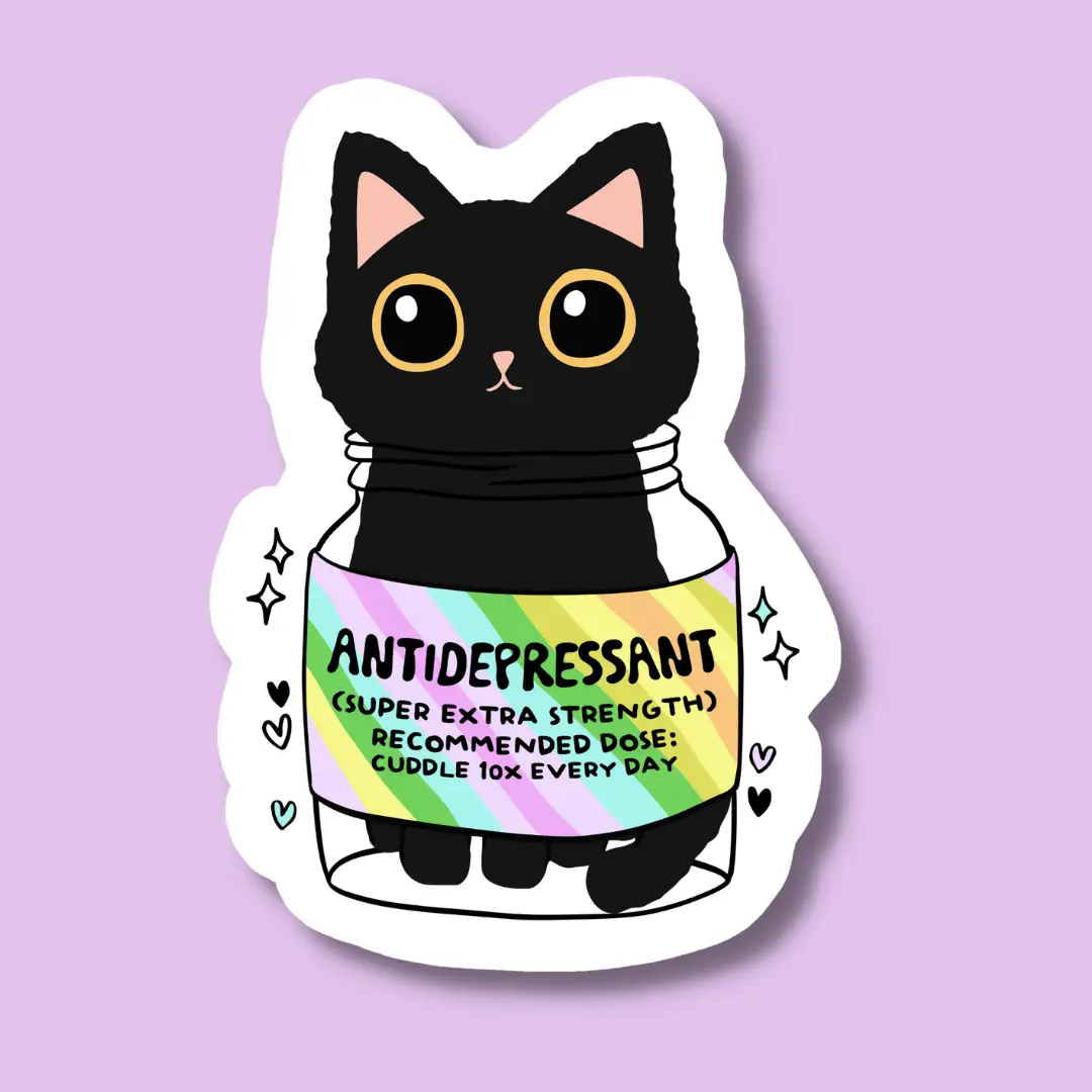 Antidepressant Cat Cuddles Sticker - Heart of the Home Inc