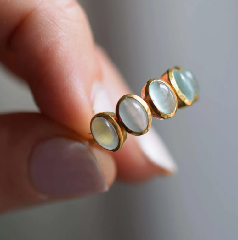 Sky Blue Cats Eye Flow Ring in Gold - Size 7 - Heart of the Home Inc