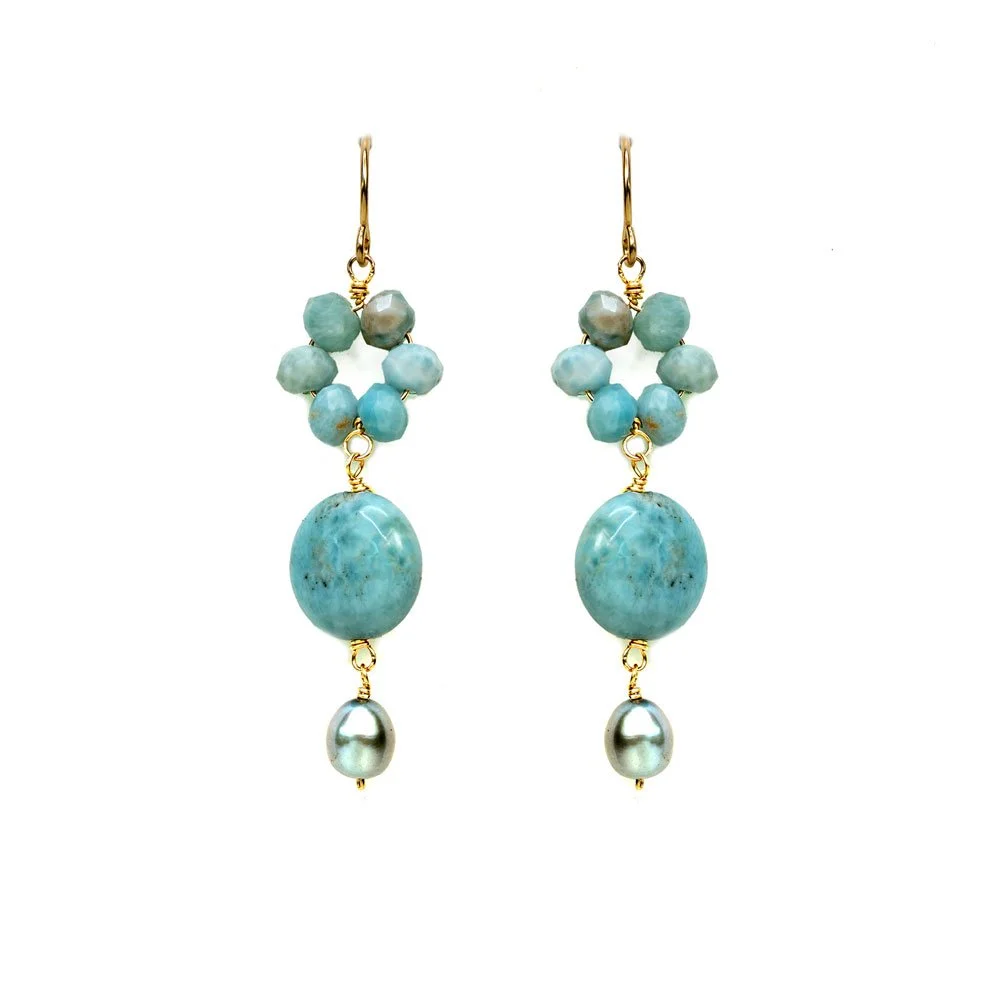 Larimar Flower Earrings - Heart of the Home Inc