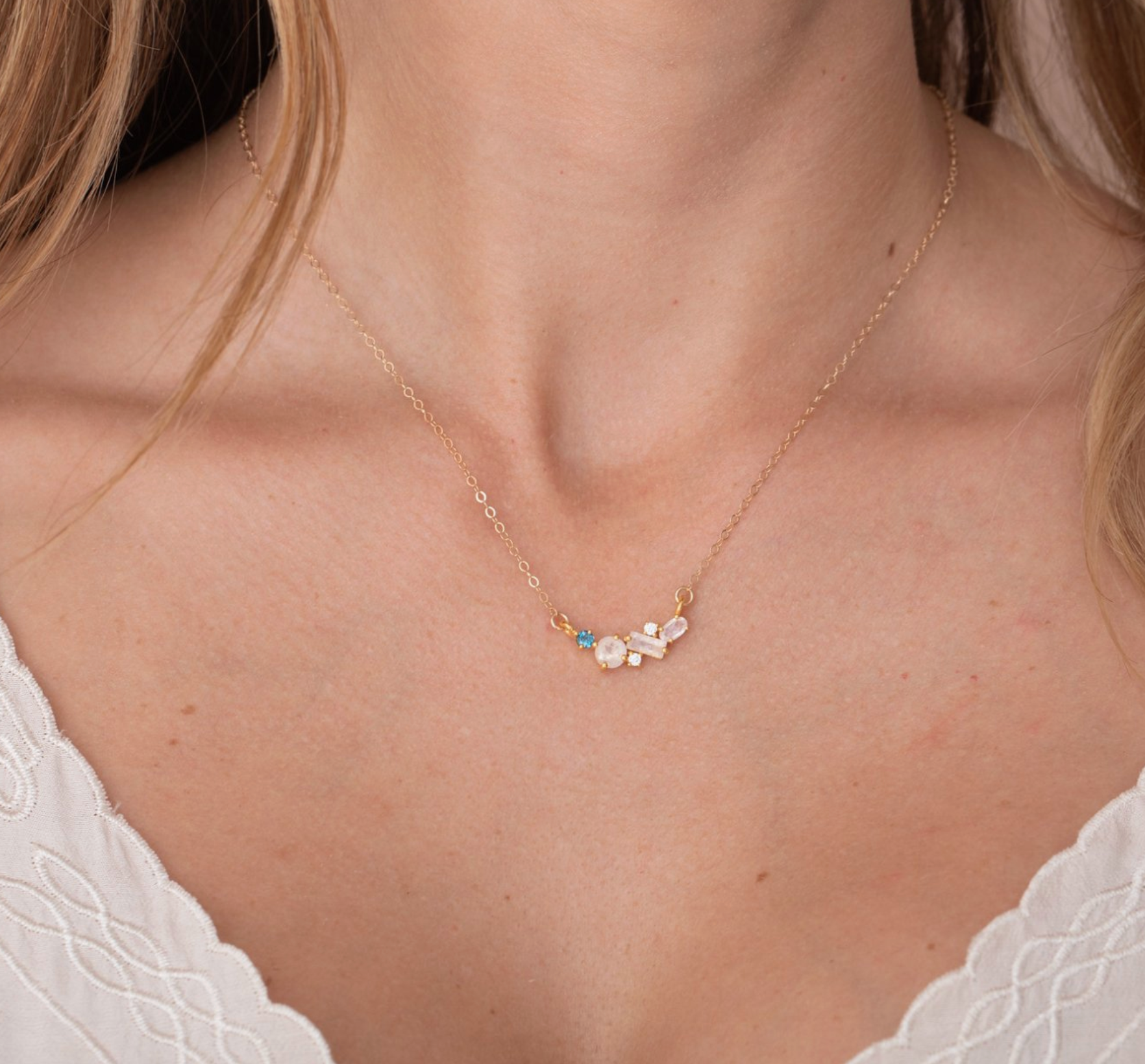 Rainbow Moonstone and Topaz Misty Skies Pendant - Heart of the Home Inc