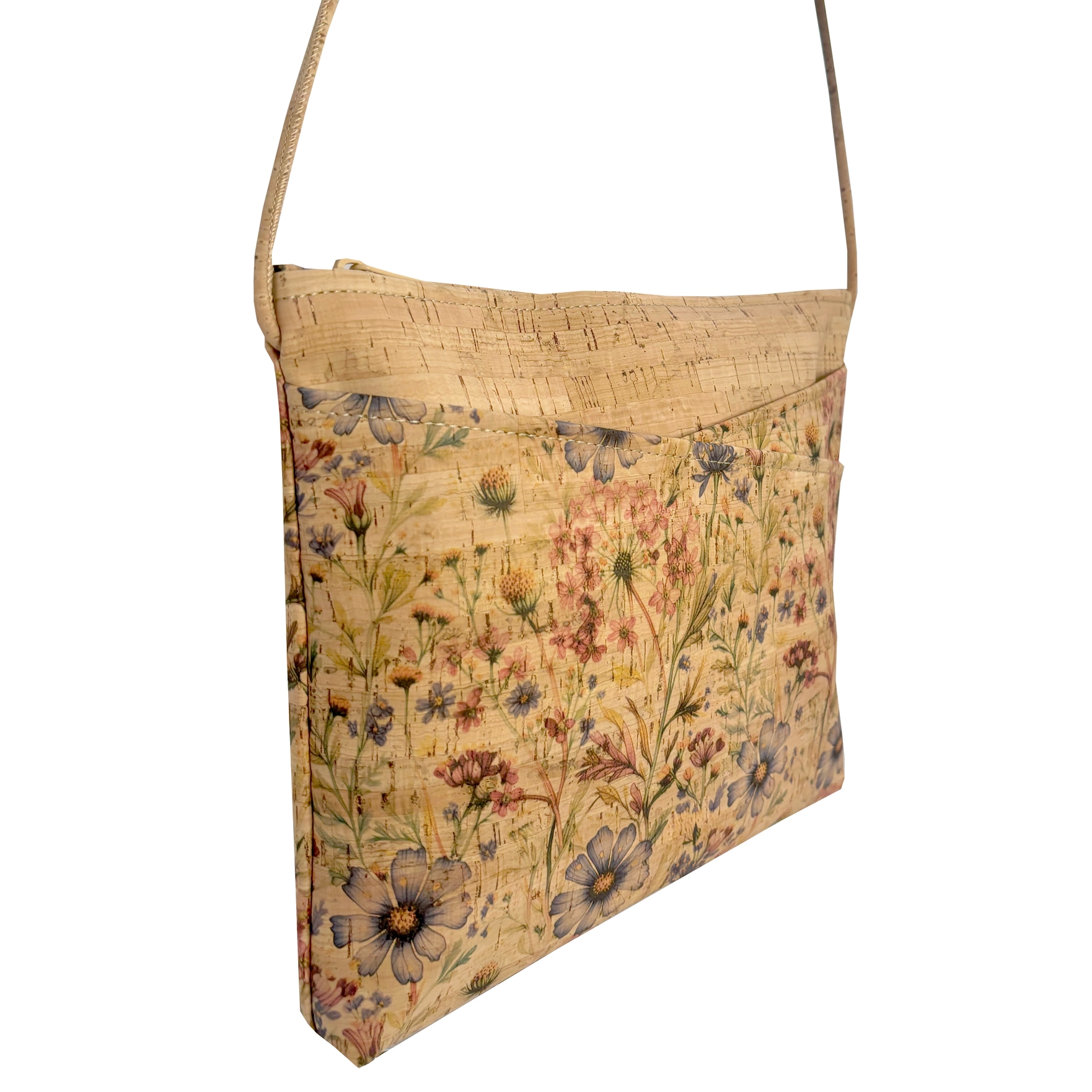 Zip Top Large Cross Body Cork Bag in Wildflower Whimsy - Heart of the Home Inc