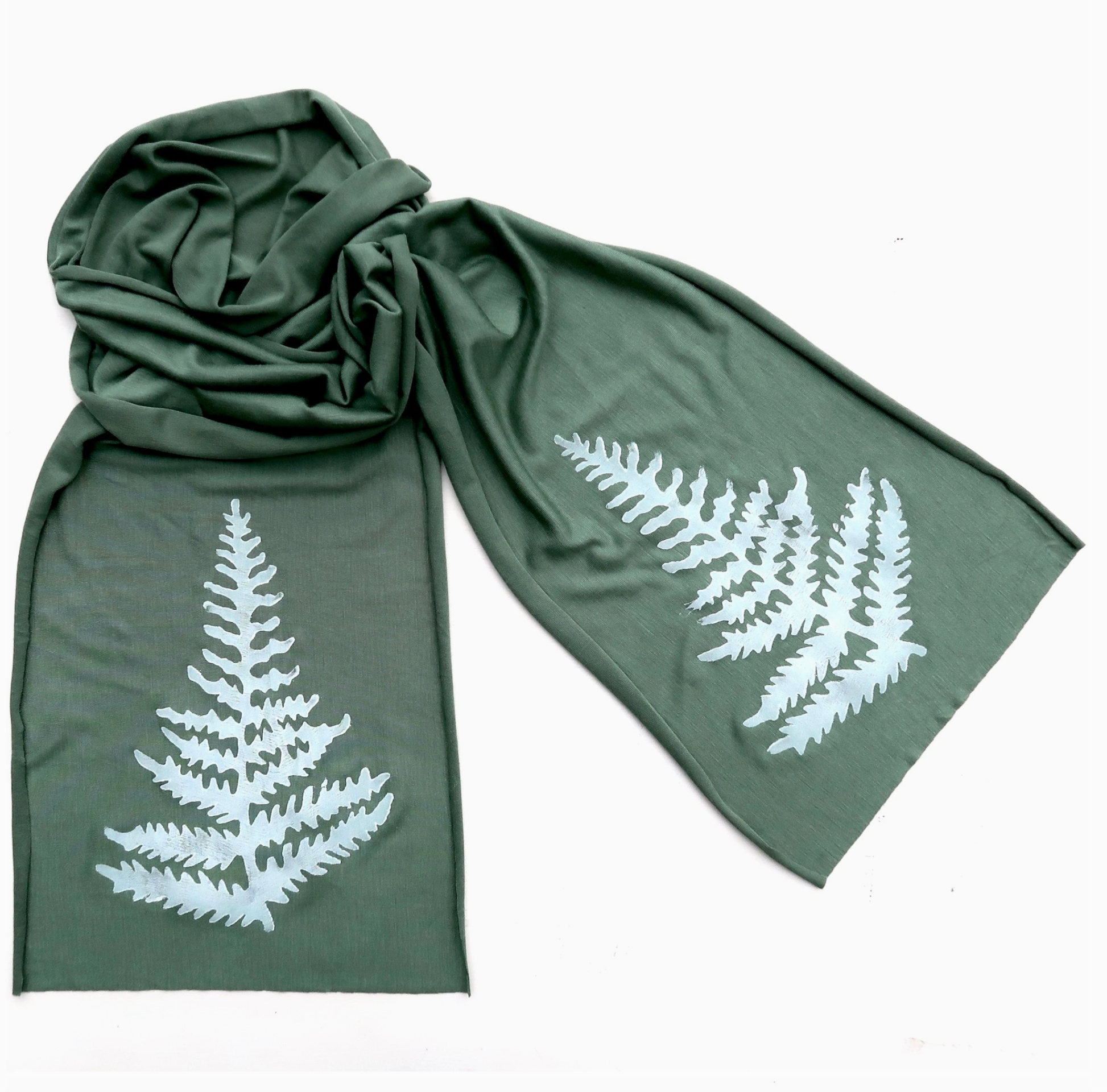 White Fern Skinny Scarf in Moss Green - Heart of the Home LV