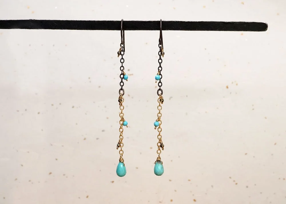 Turquoise Rain Chain Earrings - Heart of the Home Inc
