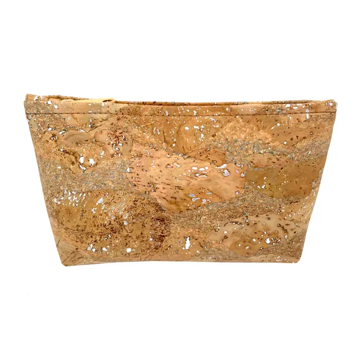 Medium Silver Spash Cork Zip Pouch | Heart of the Home Inc