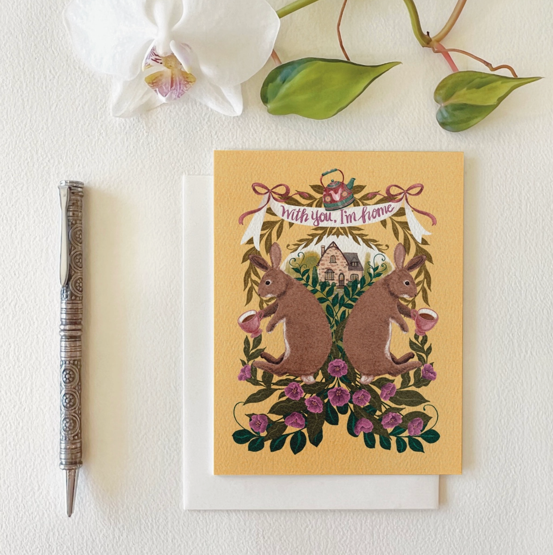 Bunny Rabbit Greeting Card “With You, I’m Home “ Blank Card - Heart of the Home Inc