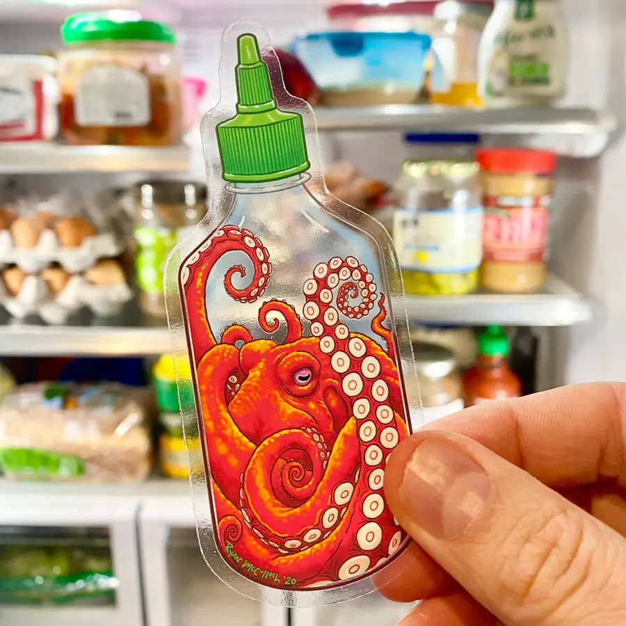 Srirachapus Clear Vinyl Sticker (Red Octopus) - Heart of the Home Inc