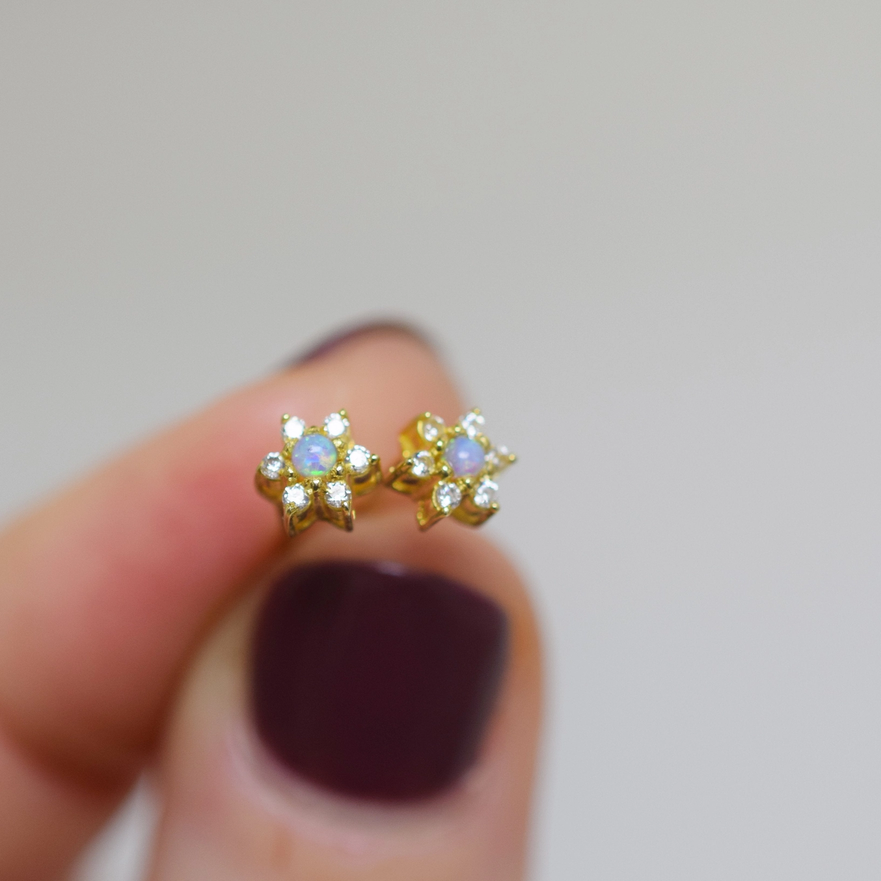 Blue Opal & Diamond Daisy Studs - Heart of the Home Inc