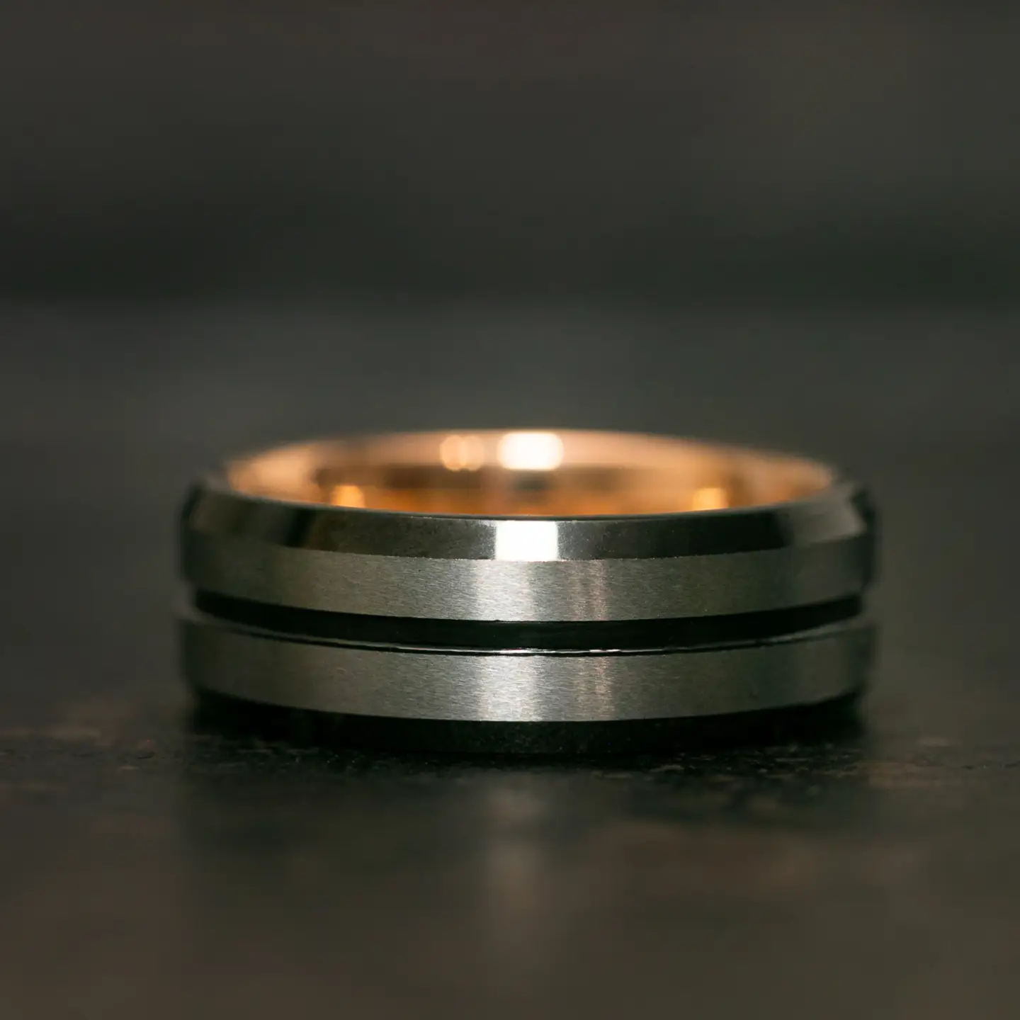 Black Silver & Rose Gold Band (8mm, size 9.5)