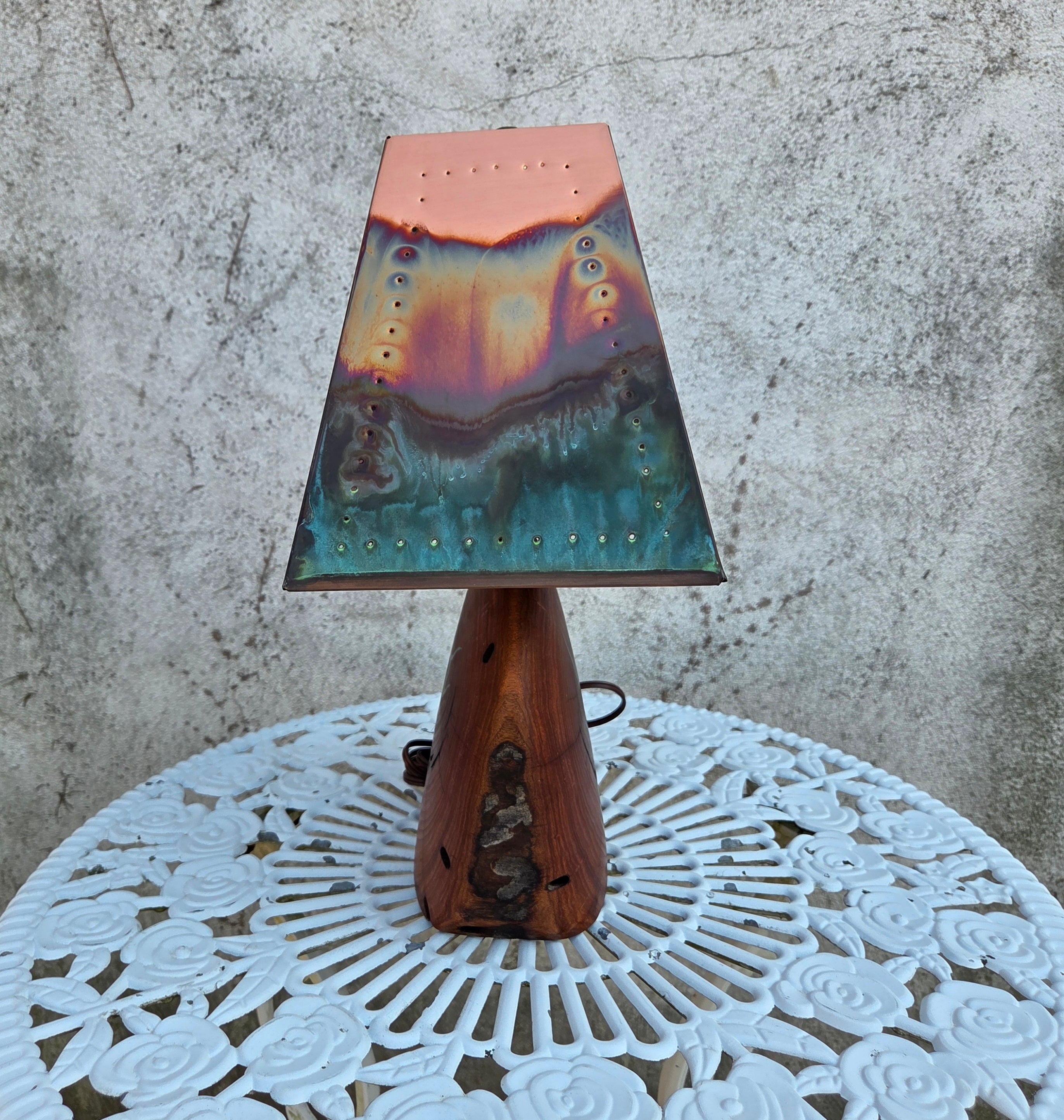 Mesquite & Turquoise Lamp with Punch Shade (SL-1 GW) - Heart of the Home Inc