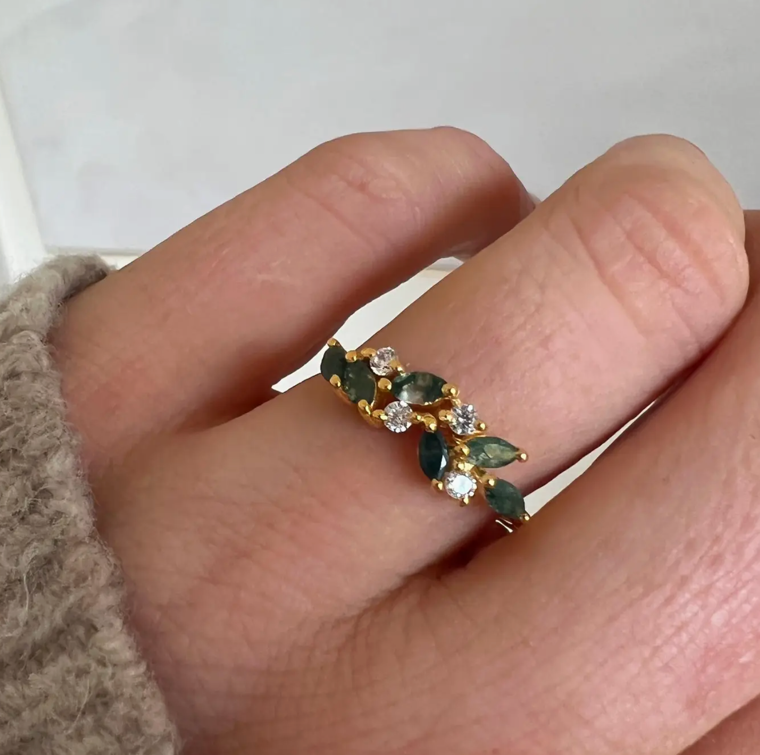 Orchard Ring is Moss Agate and Yellow Gold - Size 7 - Heart of the Home Inc