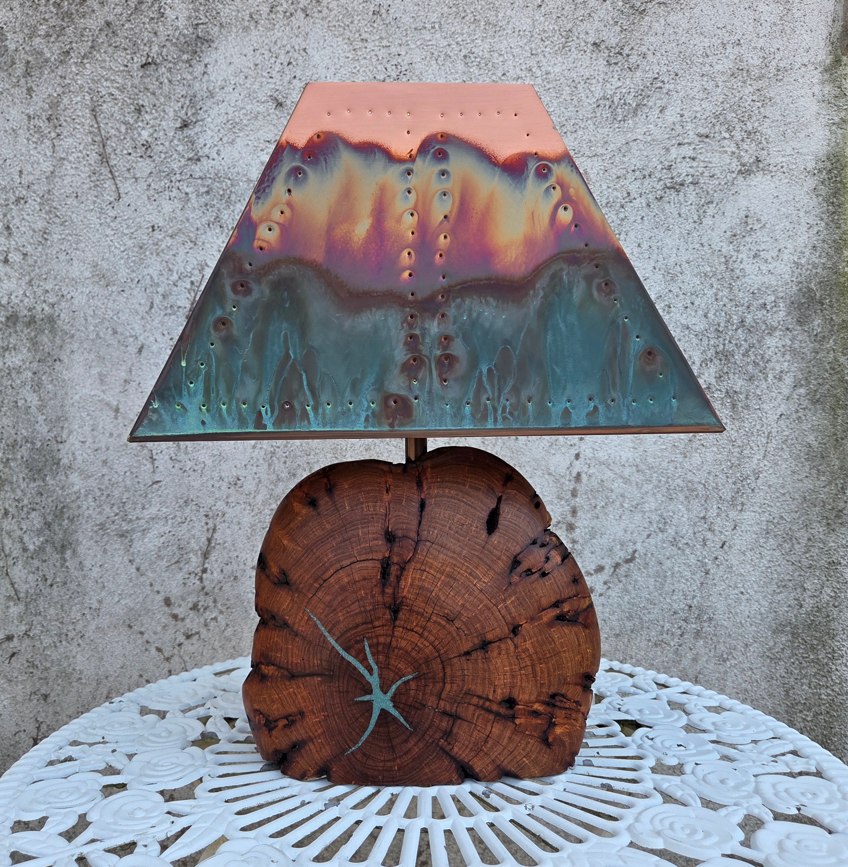 Mesquite & Turquoise Lamp with Punch Shade (SL-2 GW) - Heart of the Home Inc