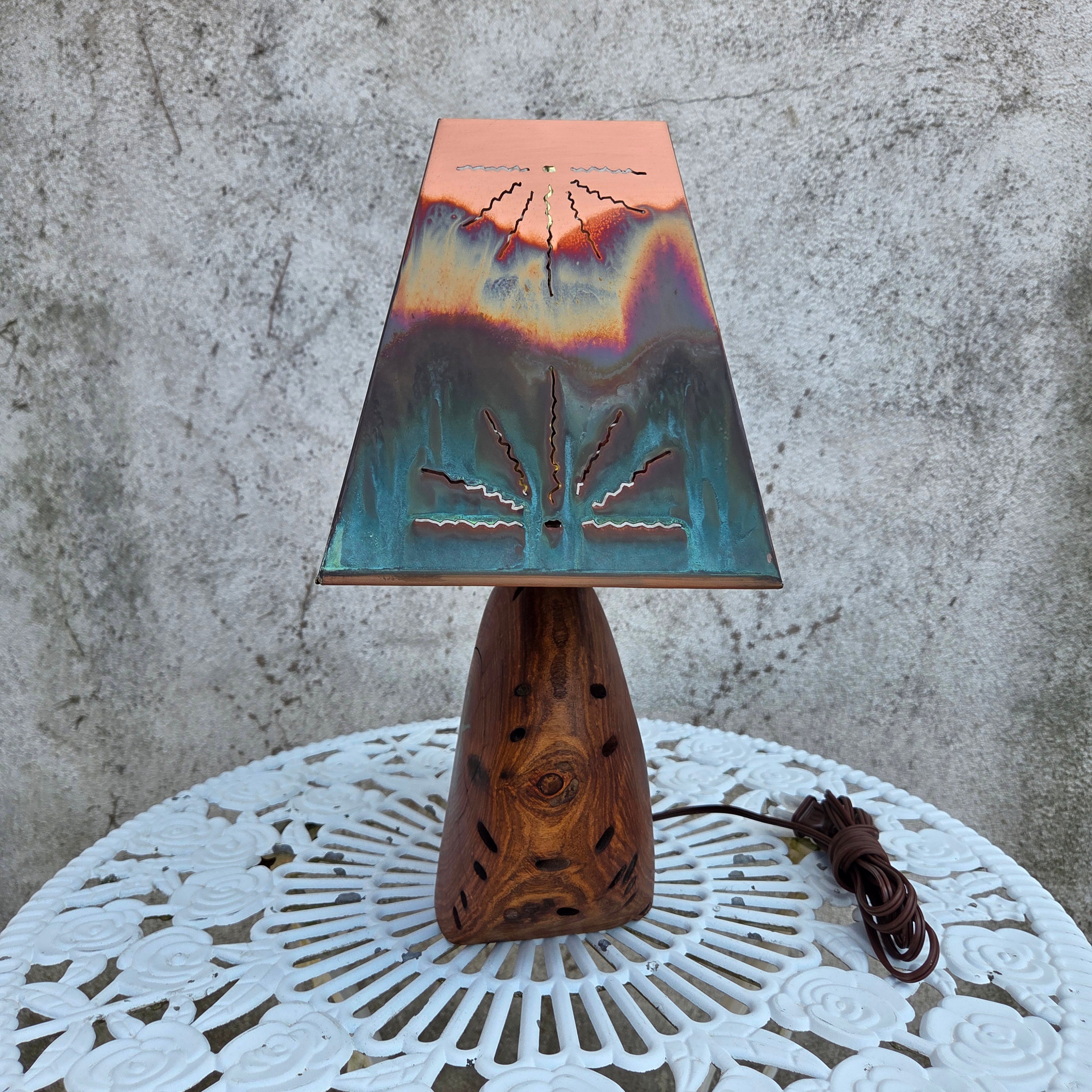 Mesquite & Turquoise Lamp with Sunburst Shade (SL-1 GW) - Heart of the Home Inc