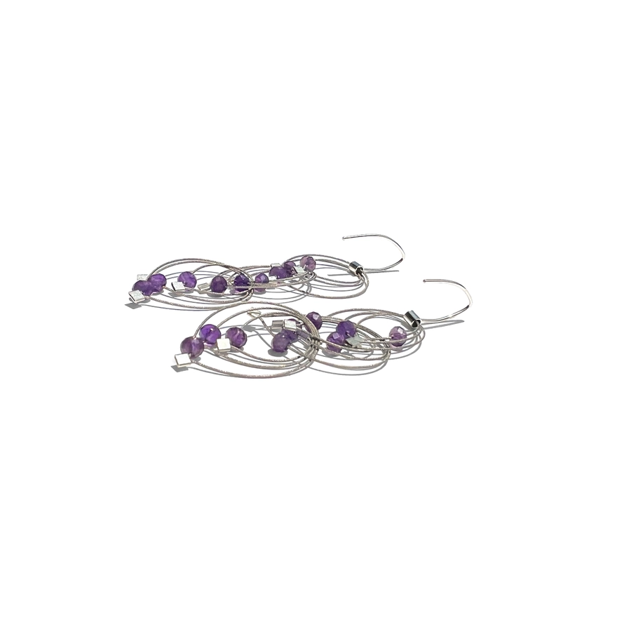 Feather Teardrop Mini Earrings in Steel & Amethyst - Heart of the Home Inc