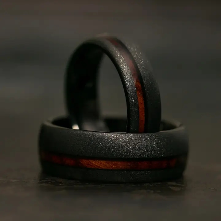 Rosewood Inlay Black Tungsten Carbide Ring (6mm, Size 12)