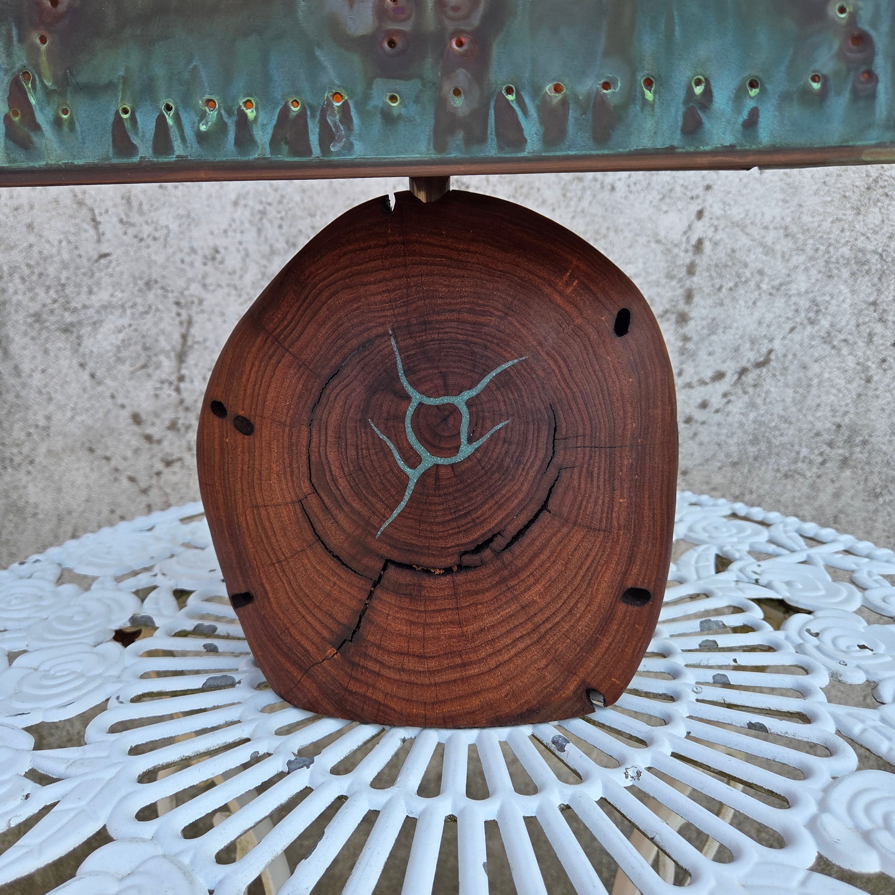 Mesquite & Turquoise Lamp with Punch Shade (SL-1 GW) - Heart of the Home Inc