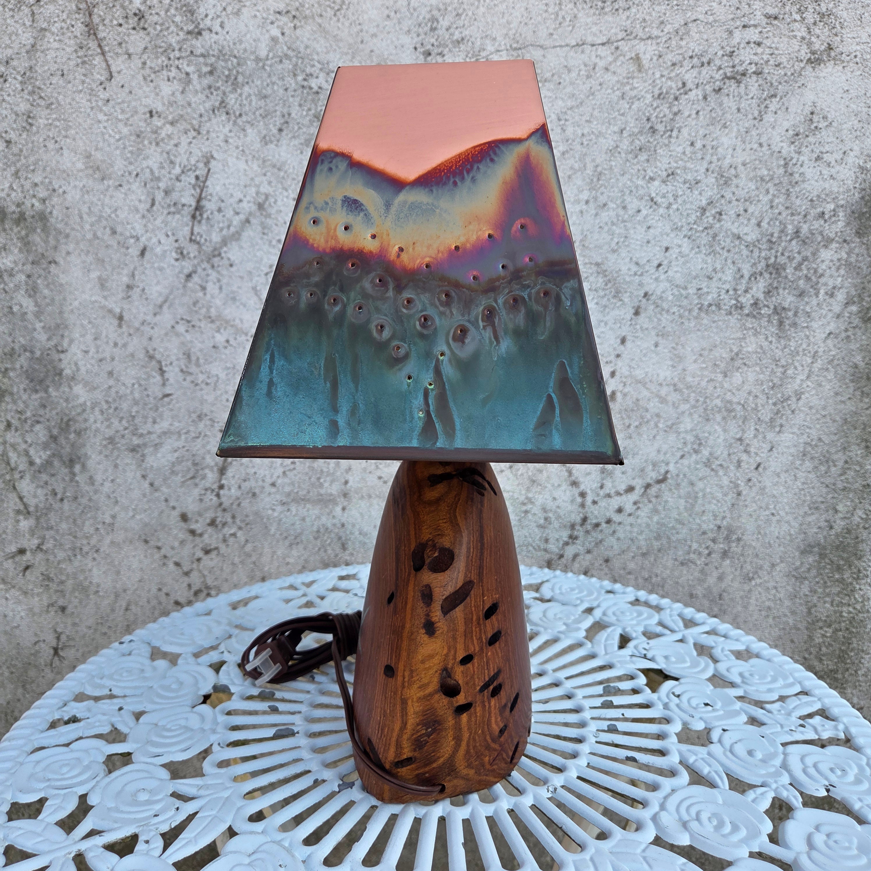 Mesquite & Turquoise Lamp with Scallop Shade (SL-1) - Heart of the Home Inc
