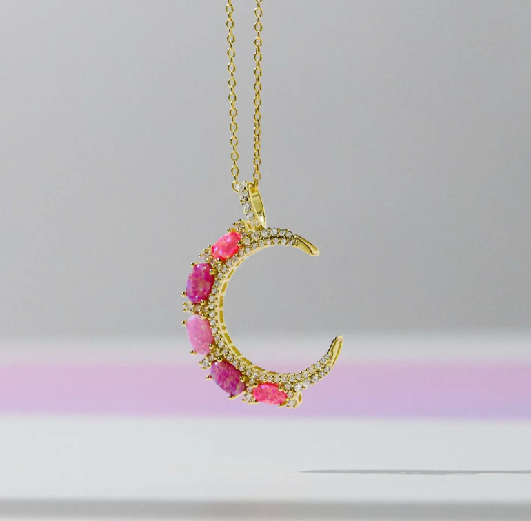 Pink Opal Crescent Moon Pendant - Heart of the Home Inc