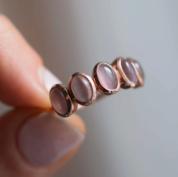 Pink Cats Eye Flow Ring in Rose Gold - Size 8 - Heart of the Home Inc