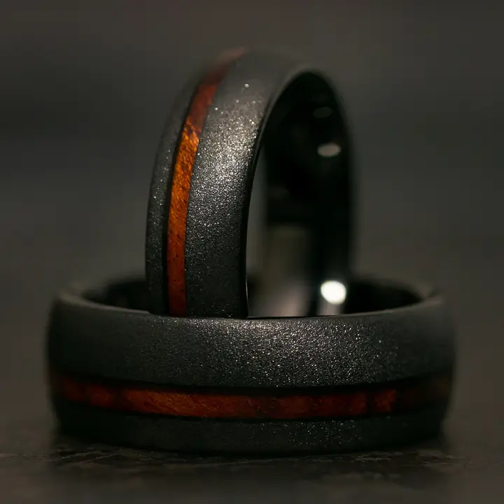 Rosewood Inlay Black Tungsten Carbide Ring (6mm, Size 7.5)