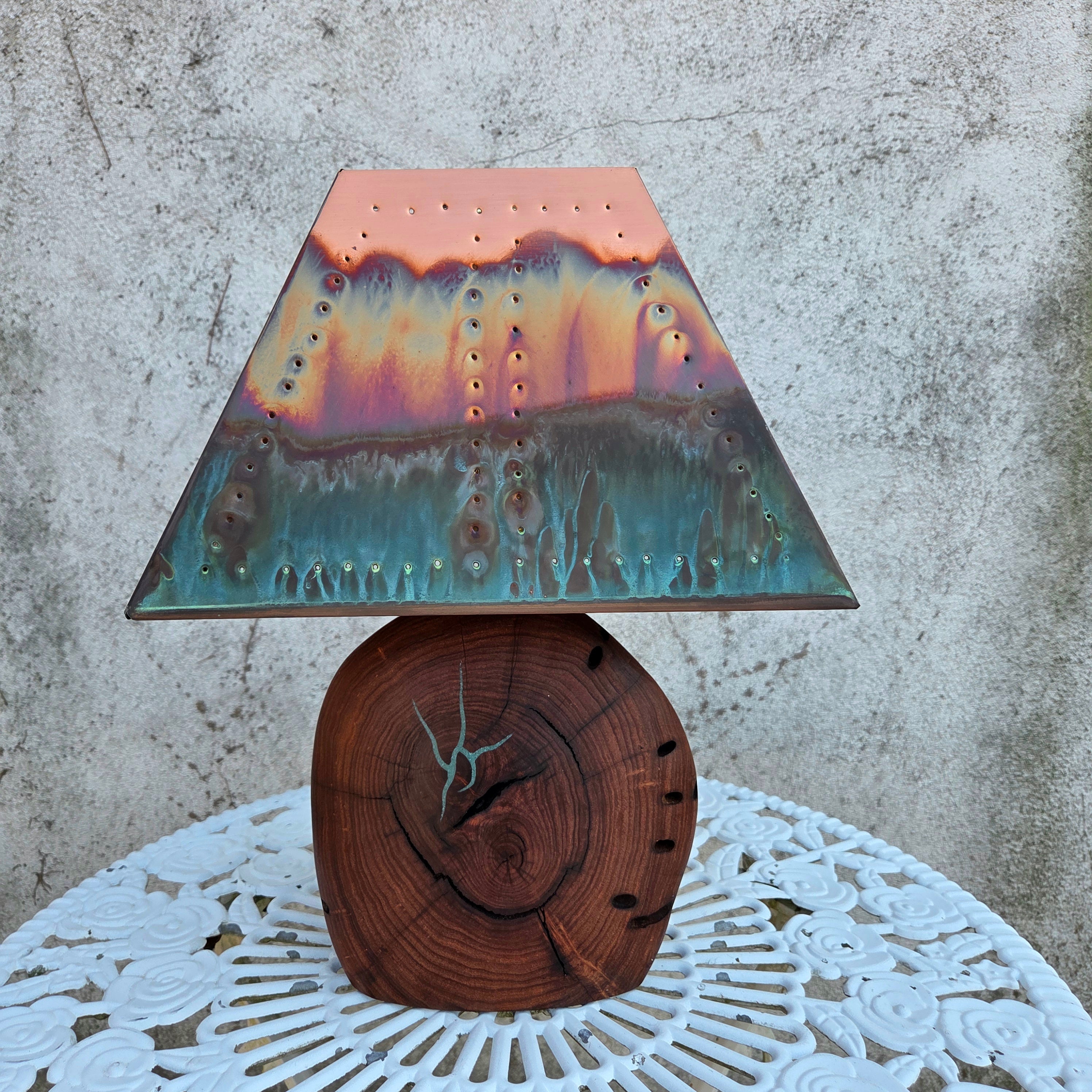Mesquite & Turquoise Lamp with Punch Shade (SL-1 GW) - Heart of the Home Inc