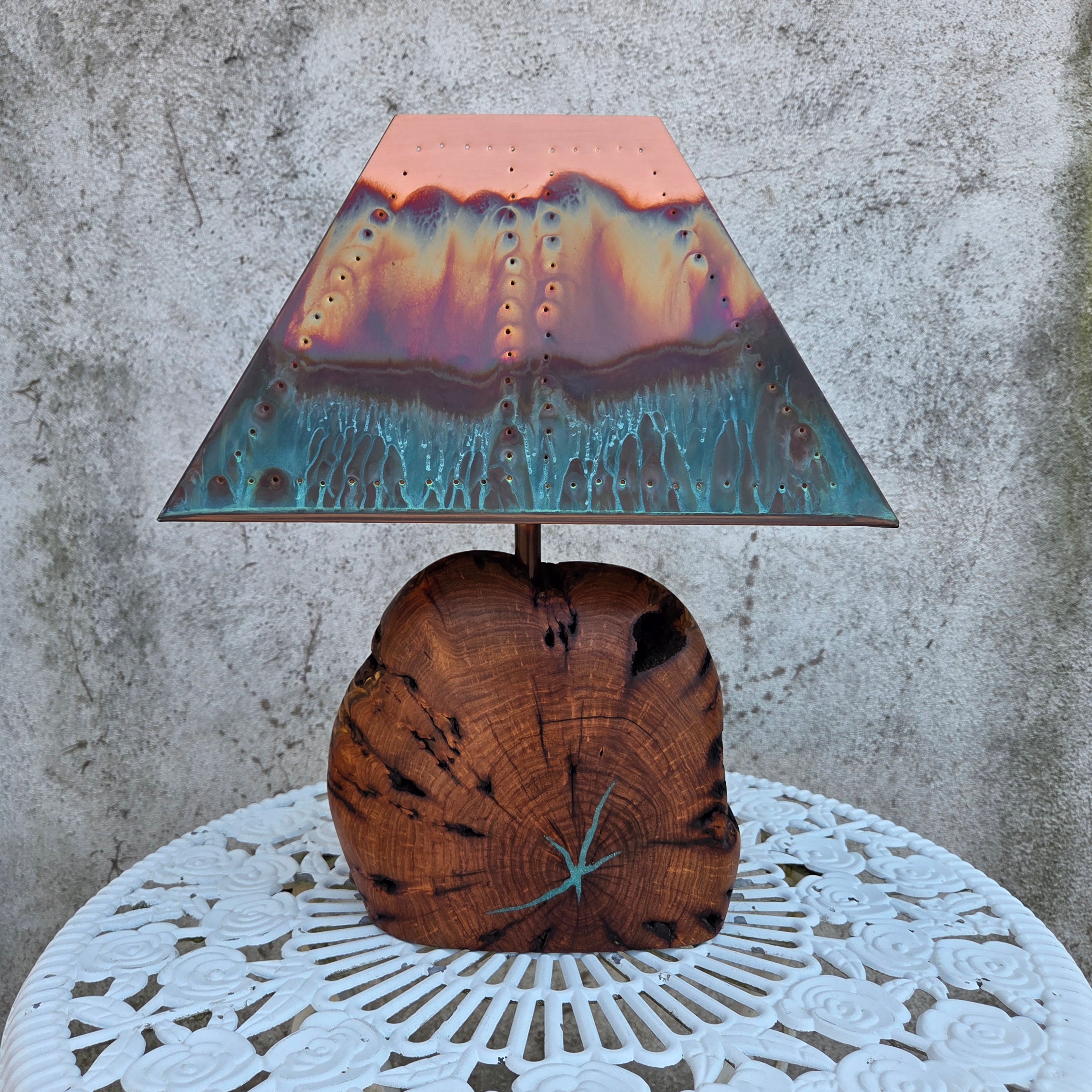 Mesquite & Turquoise Lamp with Punch Shade (SL-2 GW) - Heart of the Home Inc