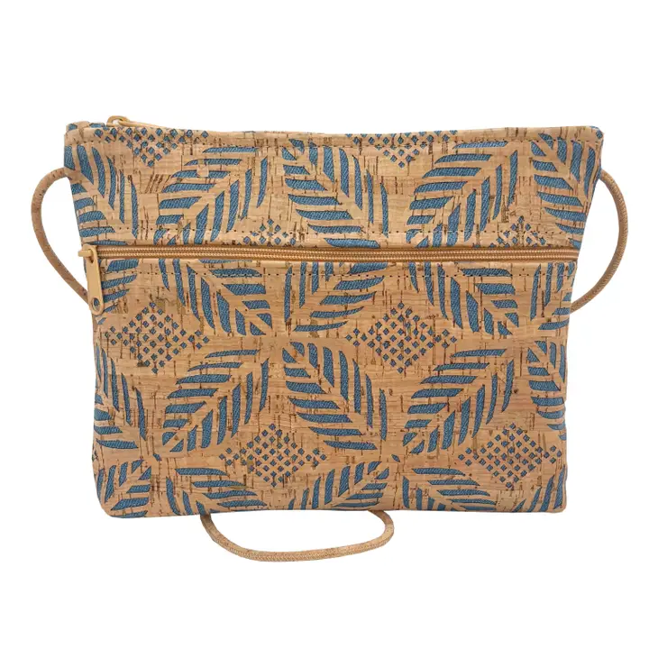 Zip Top Cross Body in Die Cut Palm Denim Blue - Heart of the Home Inc