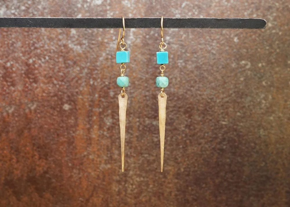 Golden Dagger Turquoise Earrings - Heart of the Home Inc