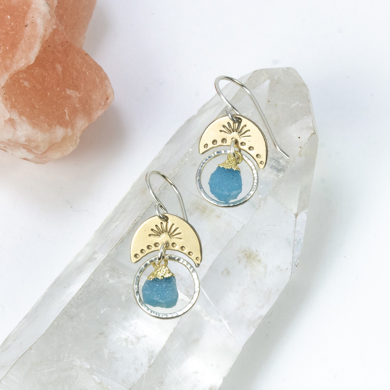 Sunset Shimmer Blue Druzy Earrings - Heart of the Home Inc