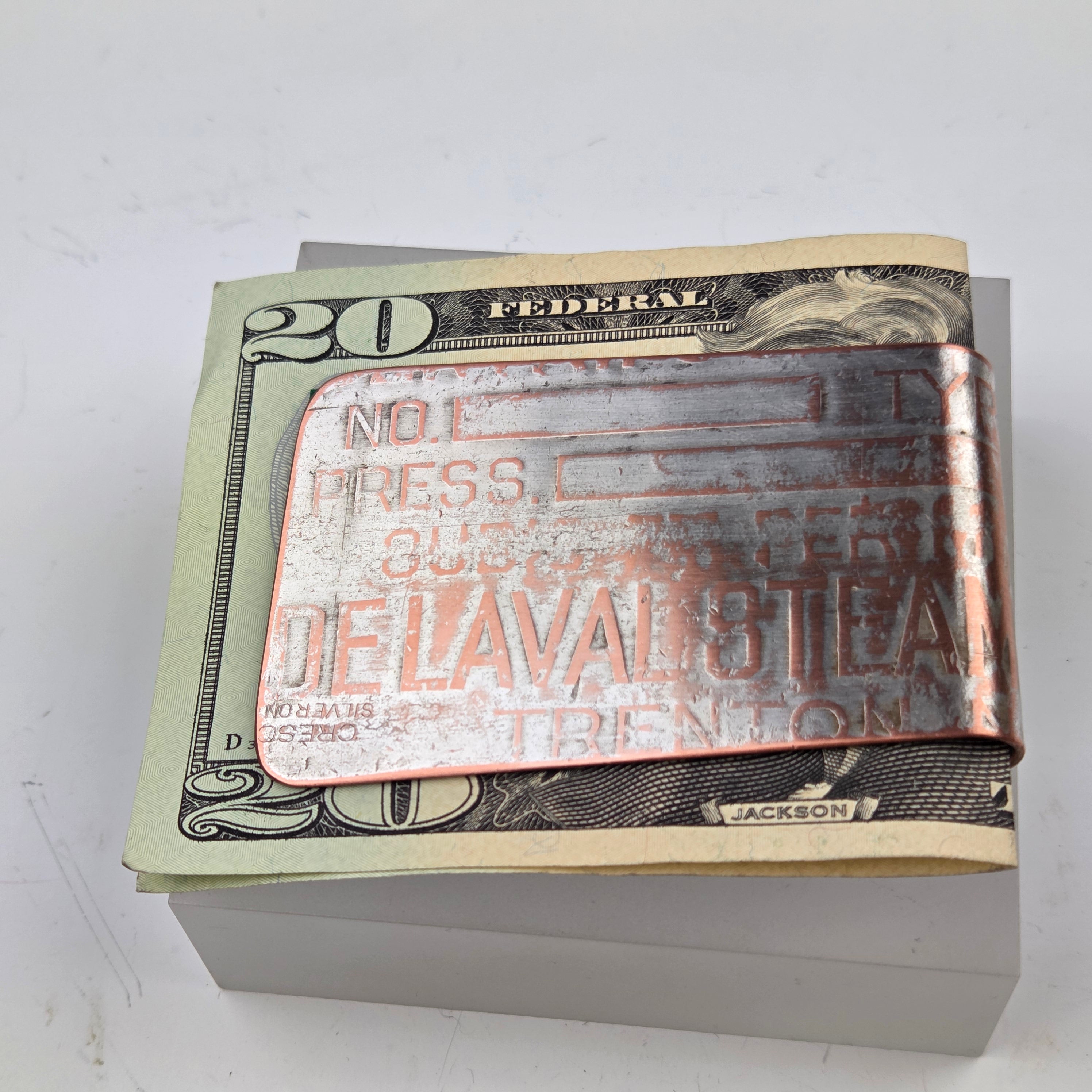 Antique Machine Plate Moneyclip - Trenton De Laval Steam Turbine Co - Heart of the Home Inc