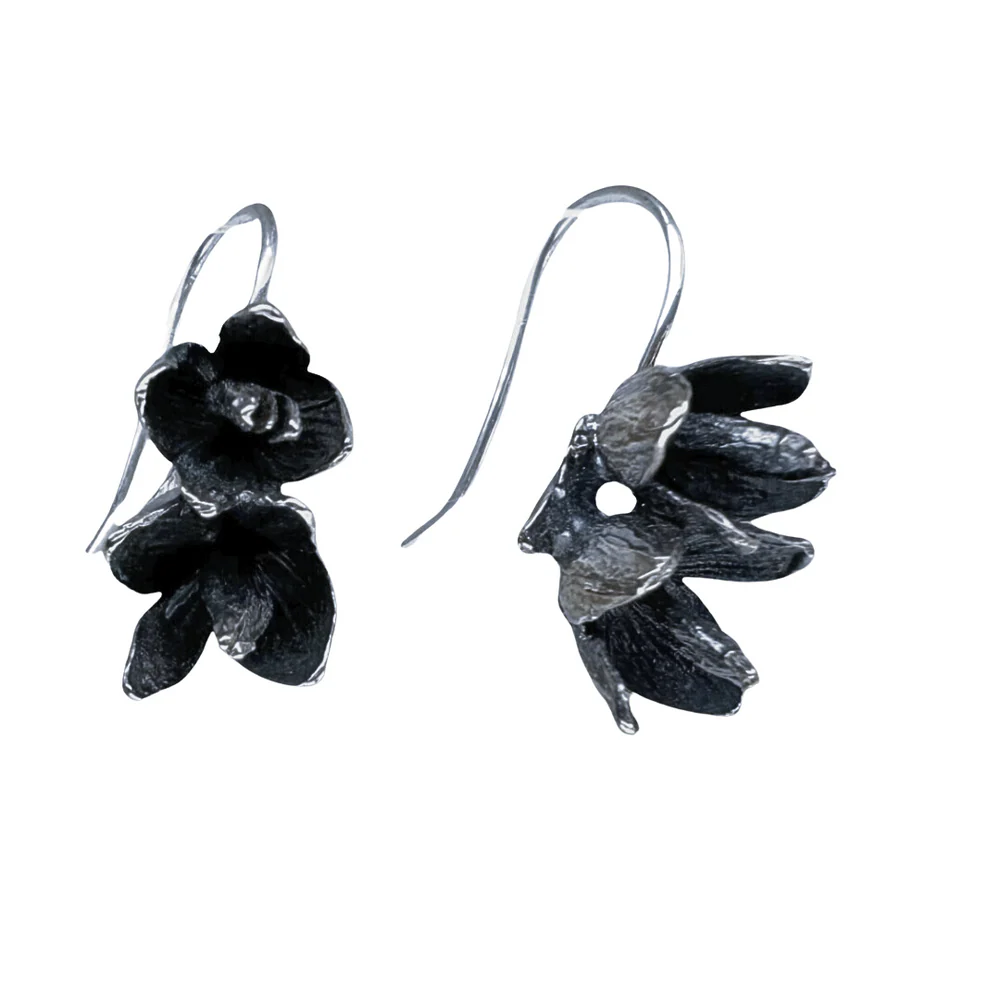 Cedar Flower Double Hook Earrings in Patina Silver - Heart of the Home Inc