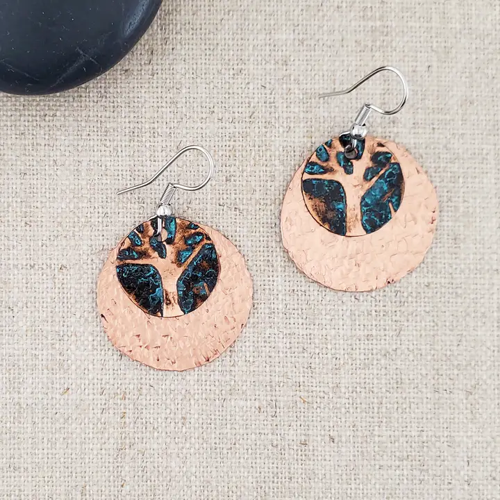 Embossed Layered Circle Tree Earrings - Heart of the Home Inc