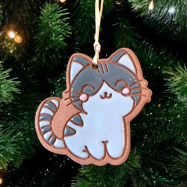 Kawaii Gray Kitty Ornament
