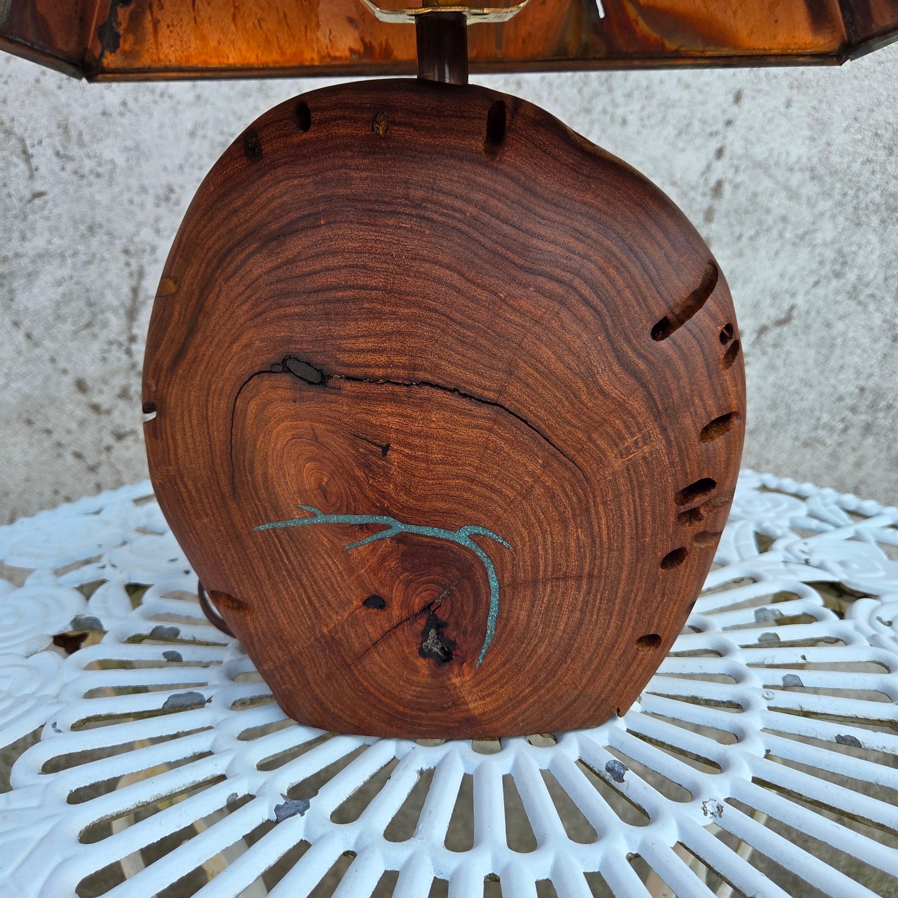 Mesquite & Turquoise Lamp with Feather Shade (SL-1 GW) - Heart of the Home Inc