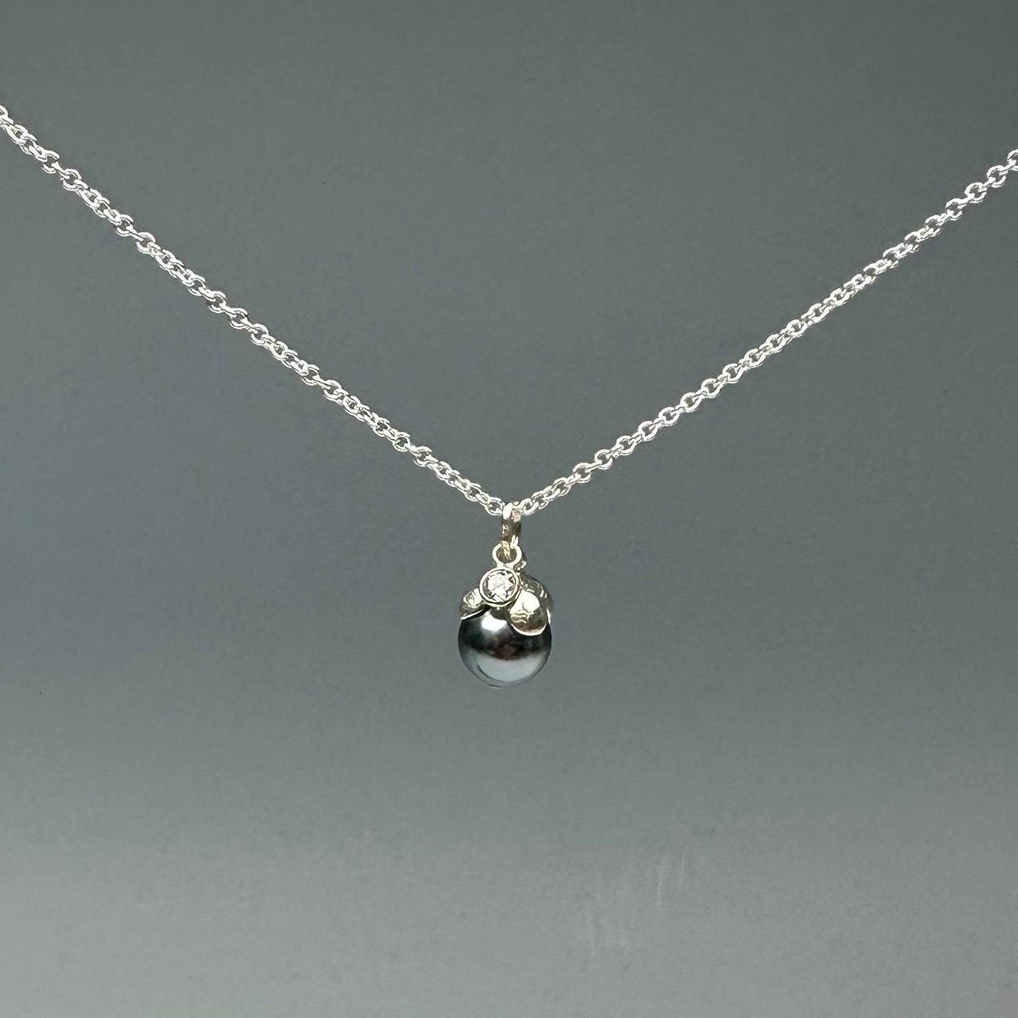 Berry Bloom Necklace in Silver and Gray Pearl - Heart of the Home LV