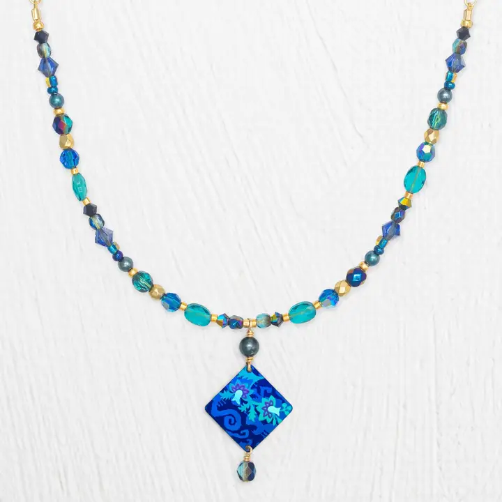 Garden Soiree Beaded Necklace in Blue - Heart of the Home Inc