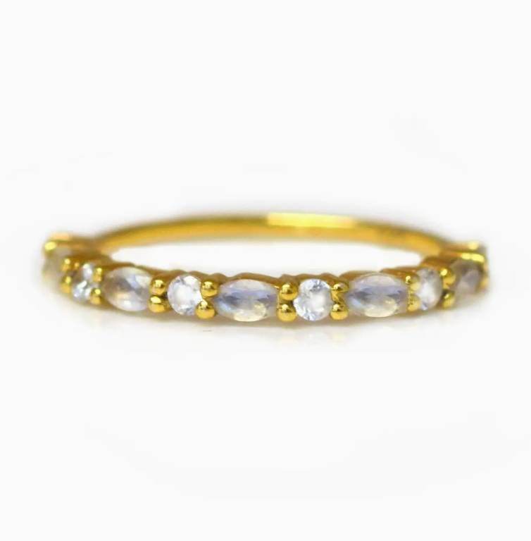 Half Eternity Moonstone Marquise Ring in Gold - Size 6 - Heart of the Home Inc