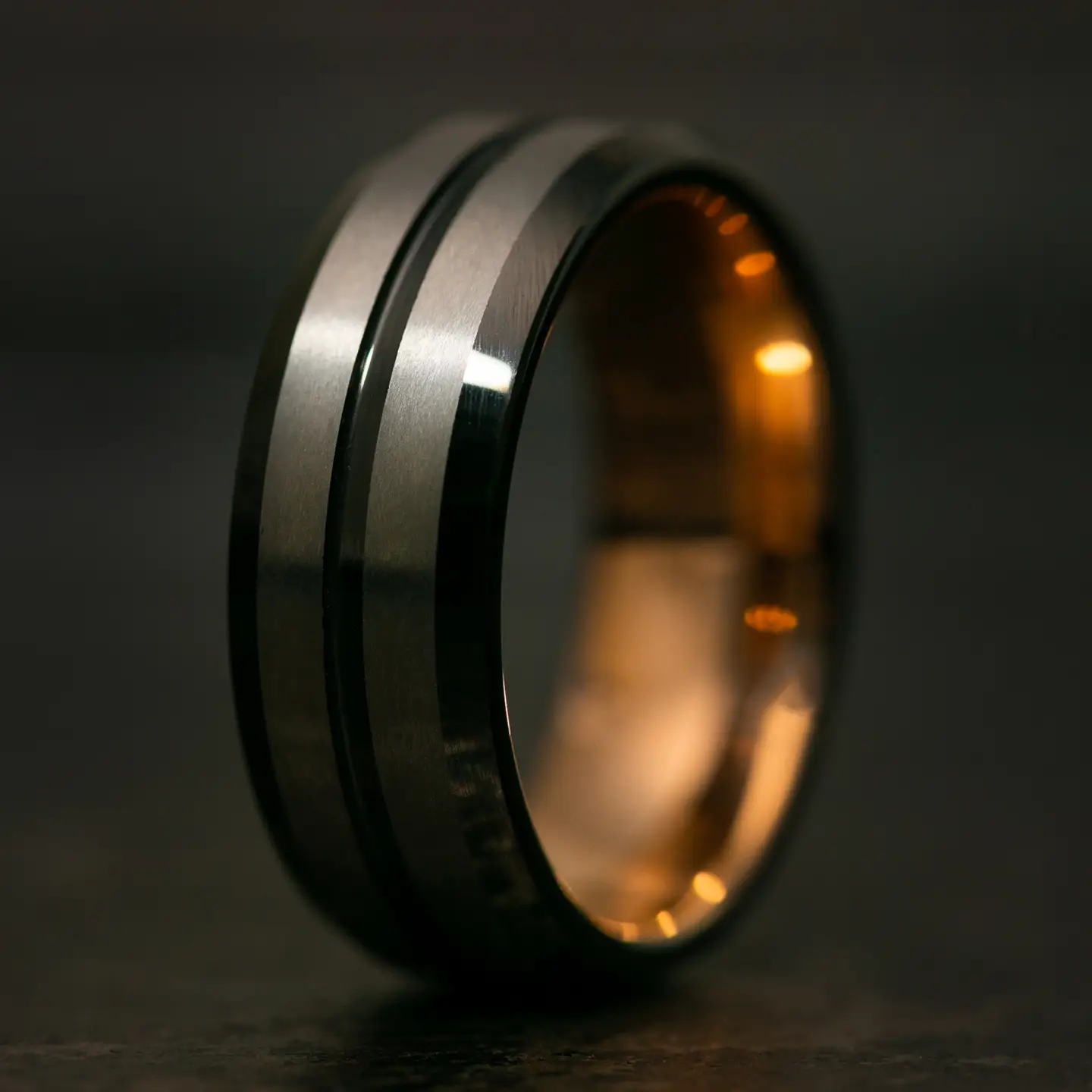 Black Silver & Rose Gold Band (8mm, size 9.5)