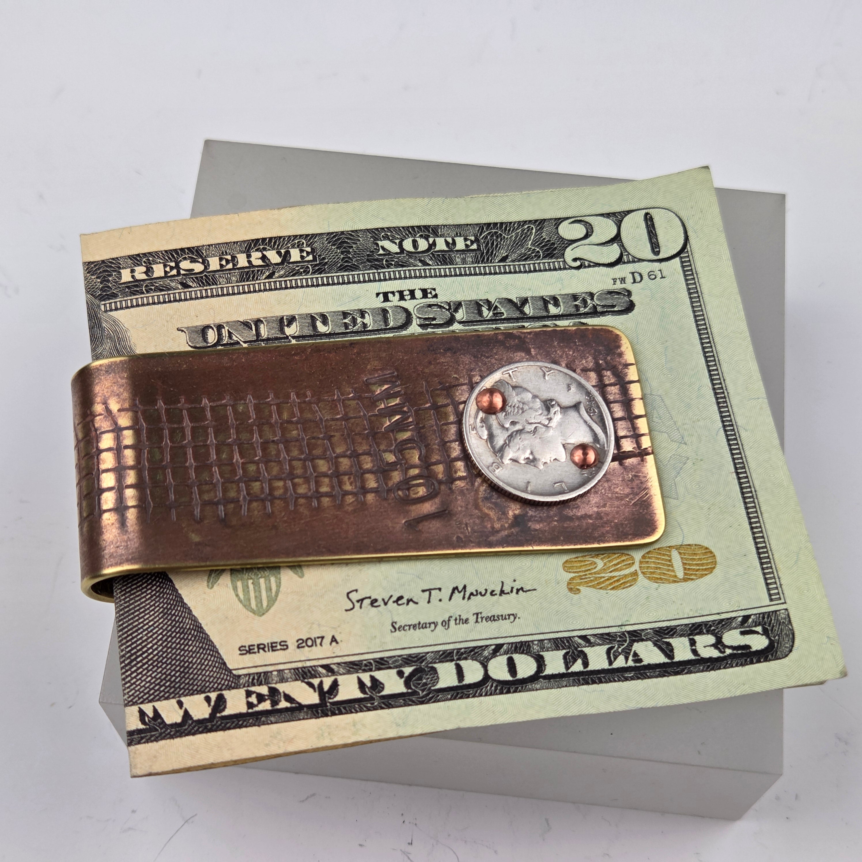 WWII Shell Mercury Dime Money Clip (Mesh Texture) - Heart of the Home Inc