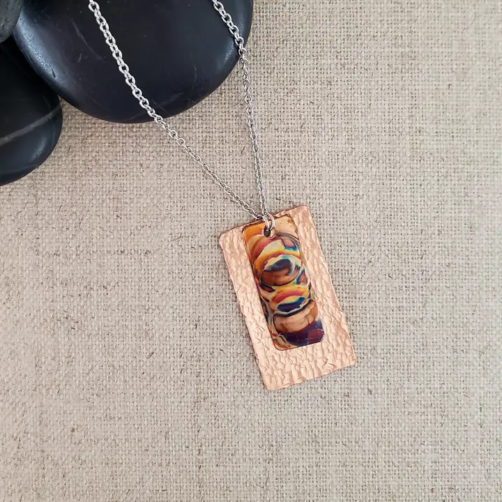 Rectangular Flame Painted Copper Layered Necklace - Heart of the Home Inc