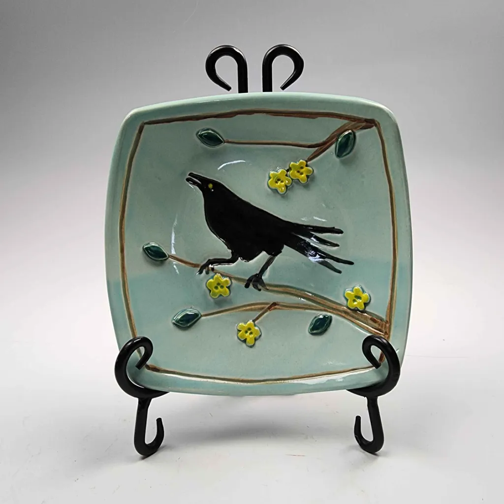 Crow Square Bowl with Flower Sprigs