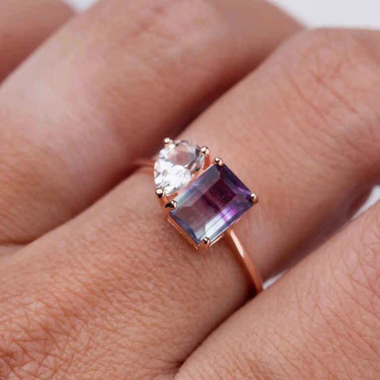 Rose Gold Fluorite & Topaz Moi and Toi Fairy Kiss Ring - Heart of the Home Inc
